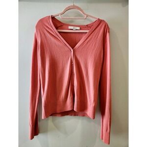 LOFT Coral Pink Button Up Long Sleeve Cardigan Sweater Women's Medium‎